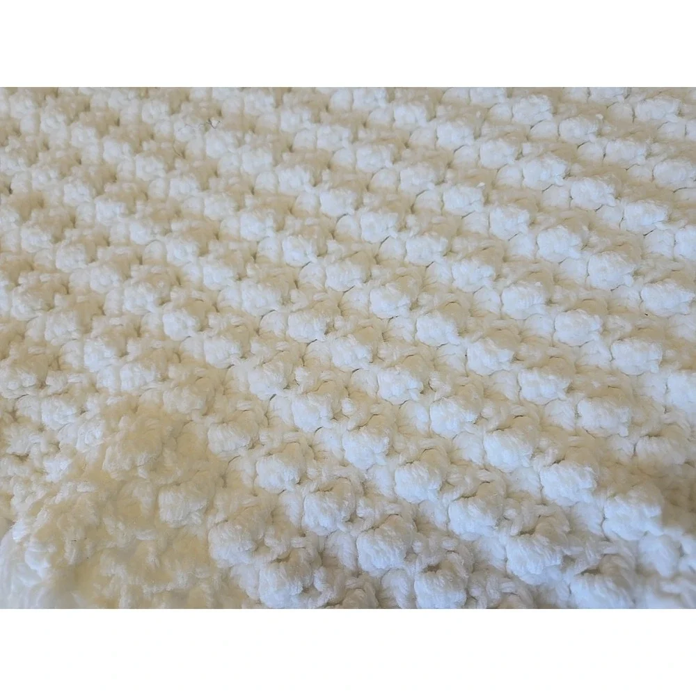 VTG Crochet Afghan Blanket White Throw Handmade Grannycore  Baby Blanket 37x37